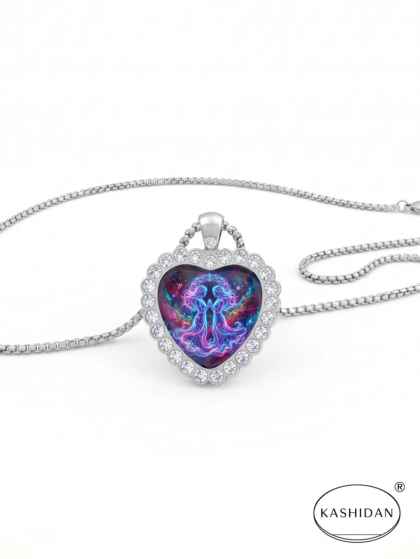 Trendy Silver Color Stainless Steel Constellation Necklace Geometric Heart Twins Pendant Jewelry