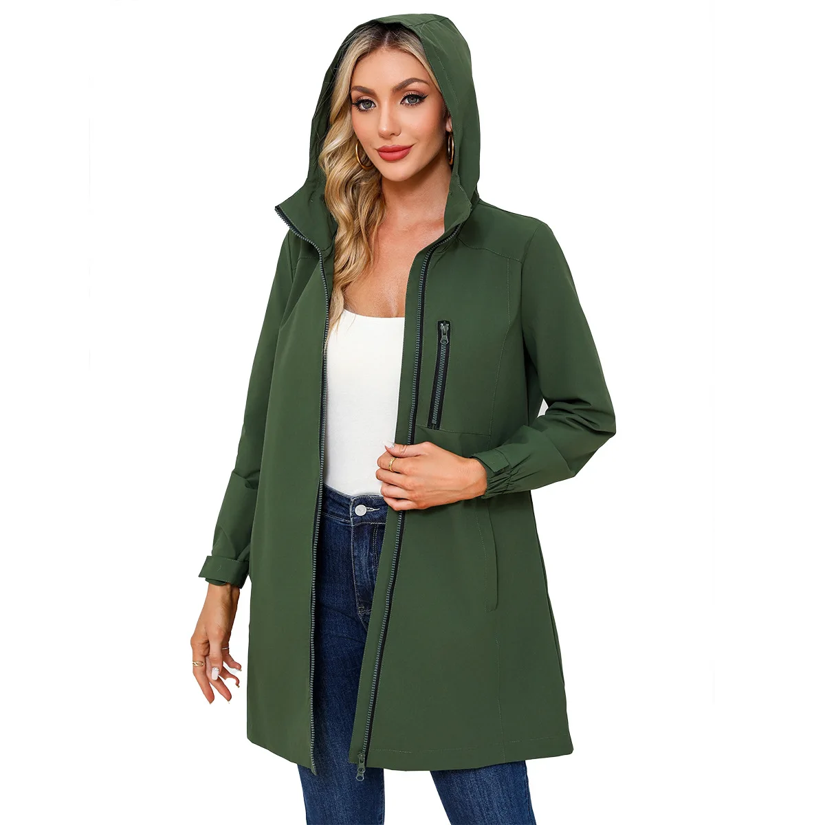 Outdoor Sports Windbreaker Women's Hooded Long-sleeved Spring and Autumn Jacket Loose Casual Windproof Women's Clothing