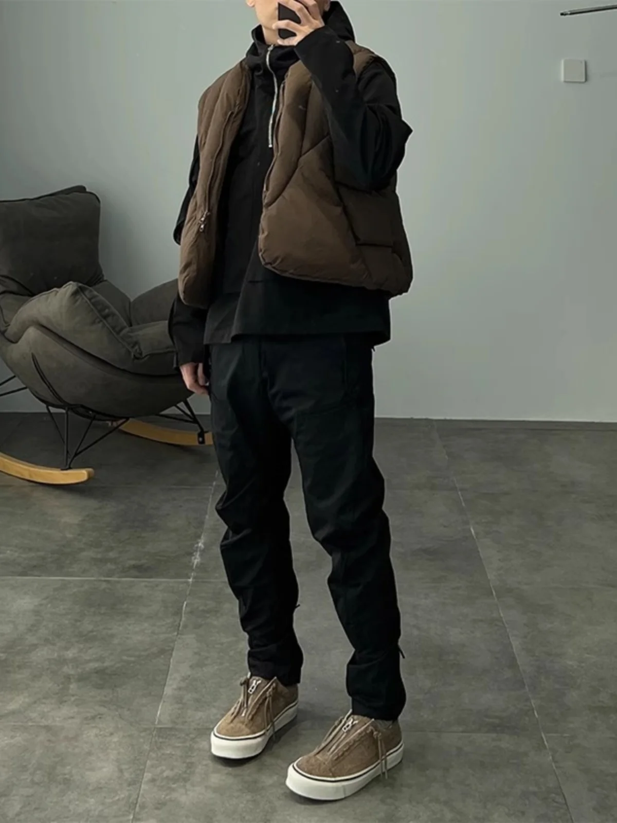 

Warm Cotton Vest Line Division Sle ex Trendy V-Ne Zipper Winter Jaet Youth Casual Faion High Street Sle