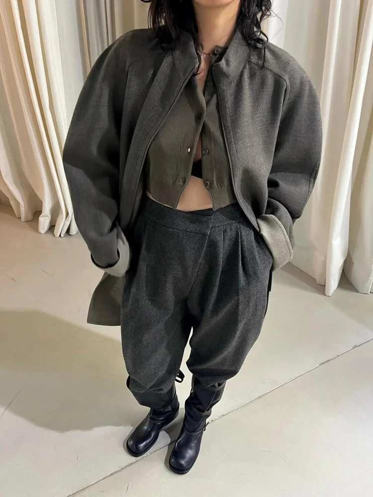 Casual Women's Suit Pants Autumn  Sle Pleated Asymmetrical Hem Straight Cut Drape Well Match All High Waist Long Tr...