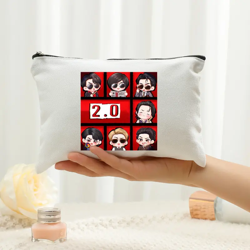 

Arirang 2.0 World Tour 2026 Kpop Fan Gift Women White Makeup Bag with A Zipper Spacious Storage Pouch Travel Ideal Holiday Bags