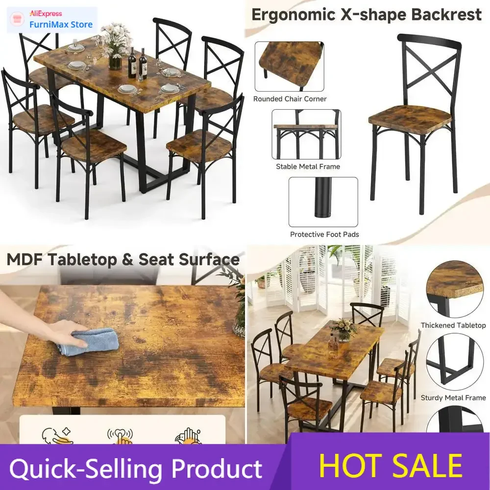 

Limited-time promotion Modern Rectangular Metal Frame Dining Table Set with 6 Chairs for Kitchen and Dining Area