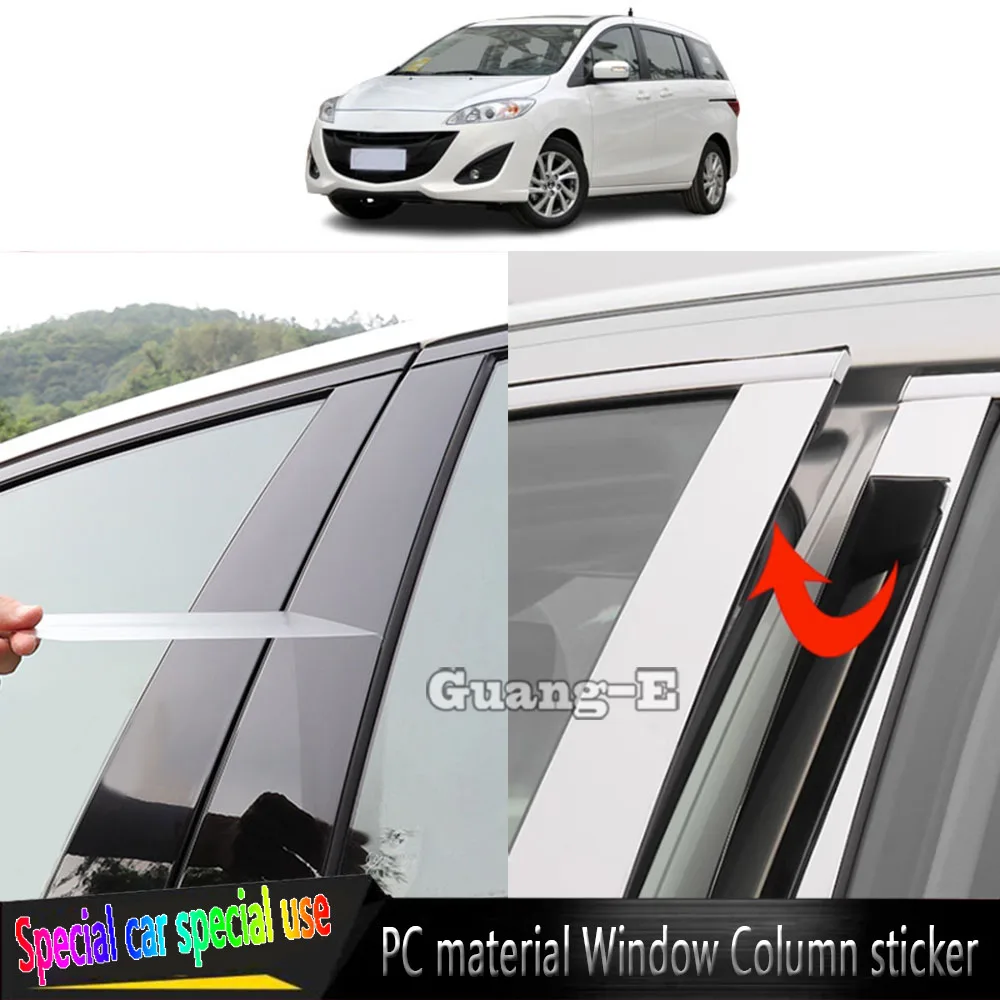 For Mazda5 Mazda 5 M5 2007-2014 Car TPU/Glossy Mirror Pillar Post Cover Door Trim Window Molding Stickers Plate Accessories 6pcs