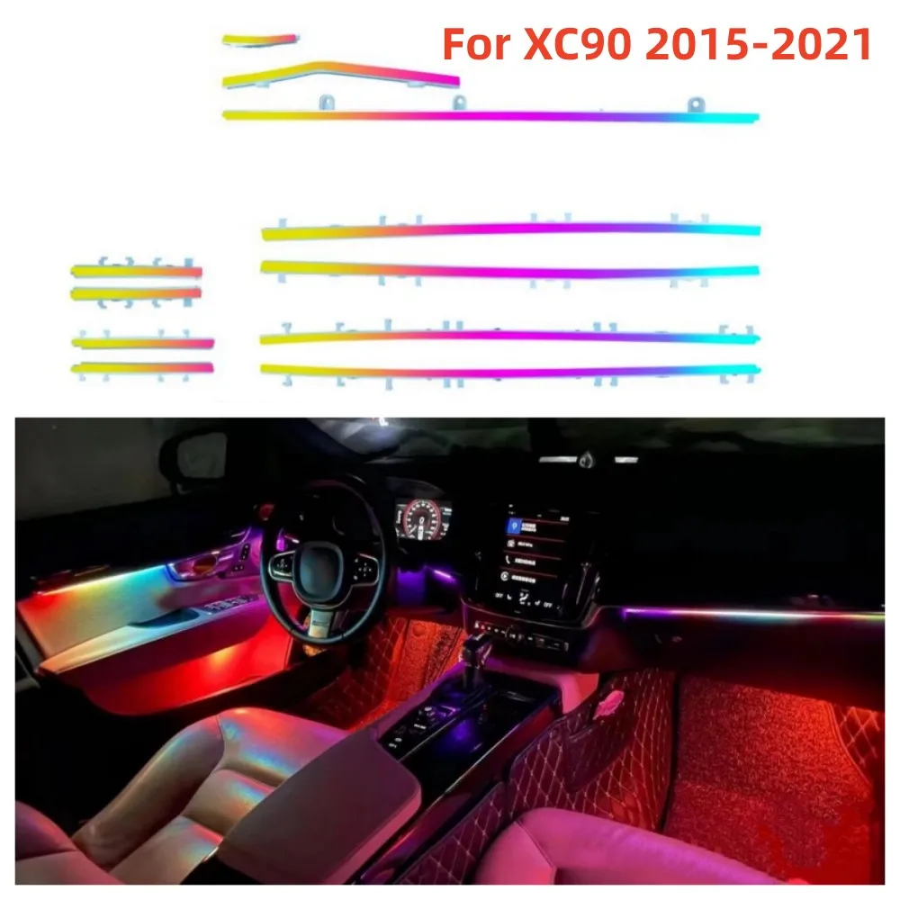 For Volvo XC90 Ambient Light Lighting Kit, Decorative Ambient Light, Door Speaker Cover, Button Control, 64 Colors, 2015-2021