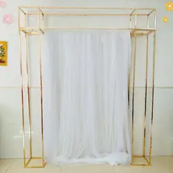 95 Inch Shiny Gold Welcome Door Wall Frame Display Stand Outdoor Lawn Party Lace Sash Backdrops Flower Row Arch Banner Flag Rack