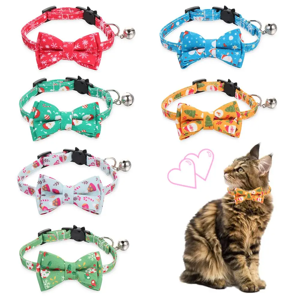 New Christmas Bow Adjustable Kitten Necktie Collar Bowknot Bell Tie Cat Small Pet Puppy Pet Supplies