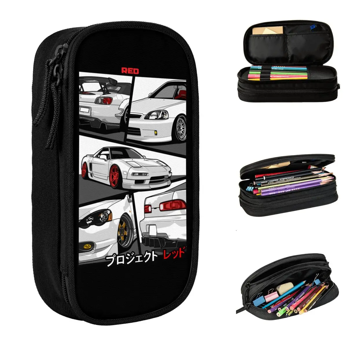 Japanese JDM Drift Pencil Case Racing Race Car Pen Bags Girls Boys Large Storage School Supplies Cosmetic Pencilcases