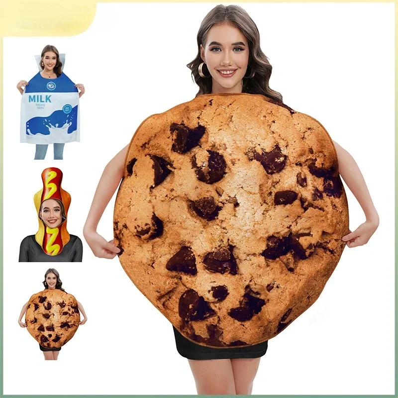 

Halloween Funny Carnival Clothing Adult Kids Fancy Dress Food Cookie Milk Hot Dog Print Party Novelty Stage Cosplay Costumes