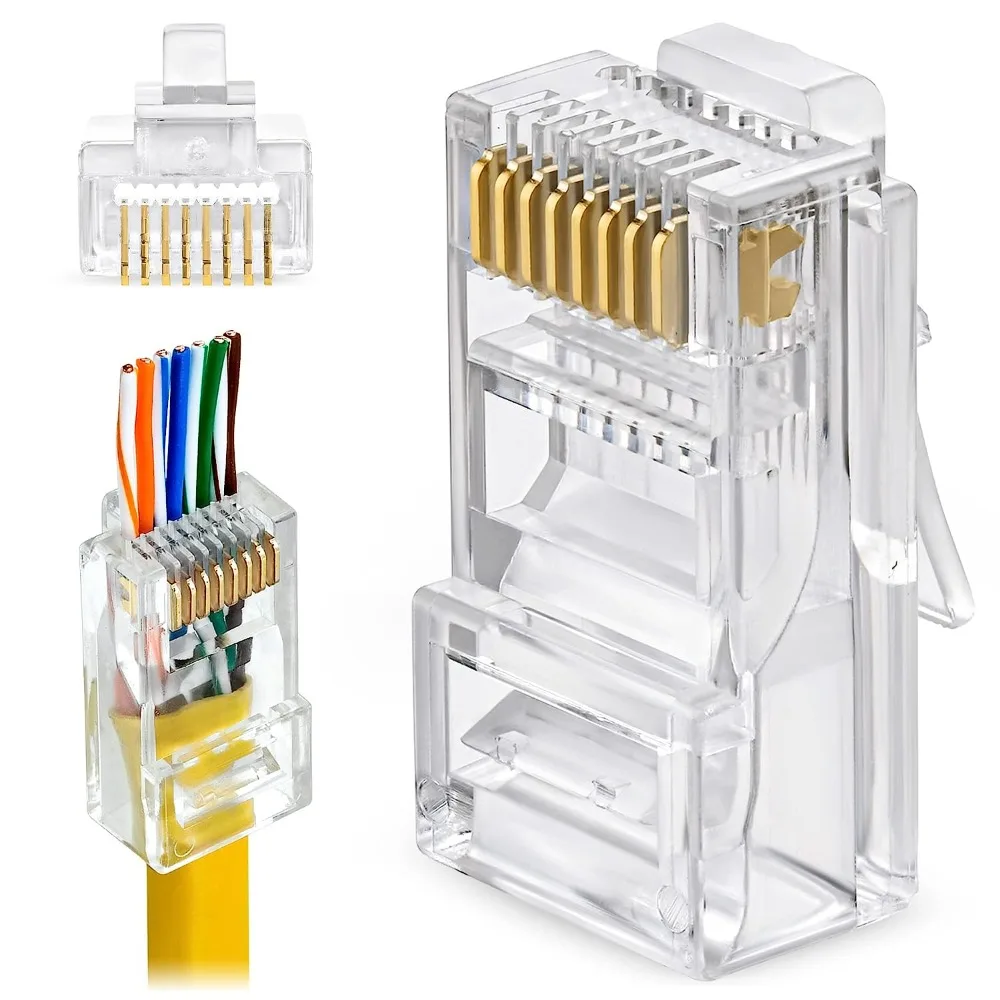 ZoeRax 50 Pcs RJ45 Cat6 Pass Through Connectors - EZ to Crimp Modular Plug for Solid or Stranded UTP Network Cable
