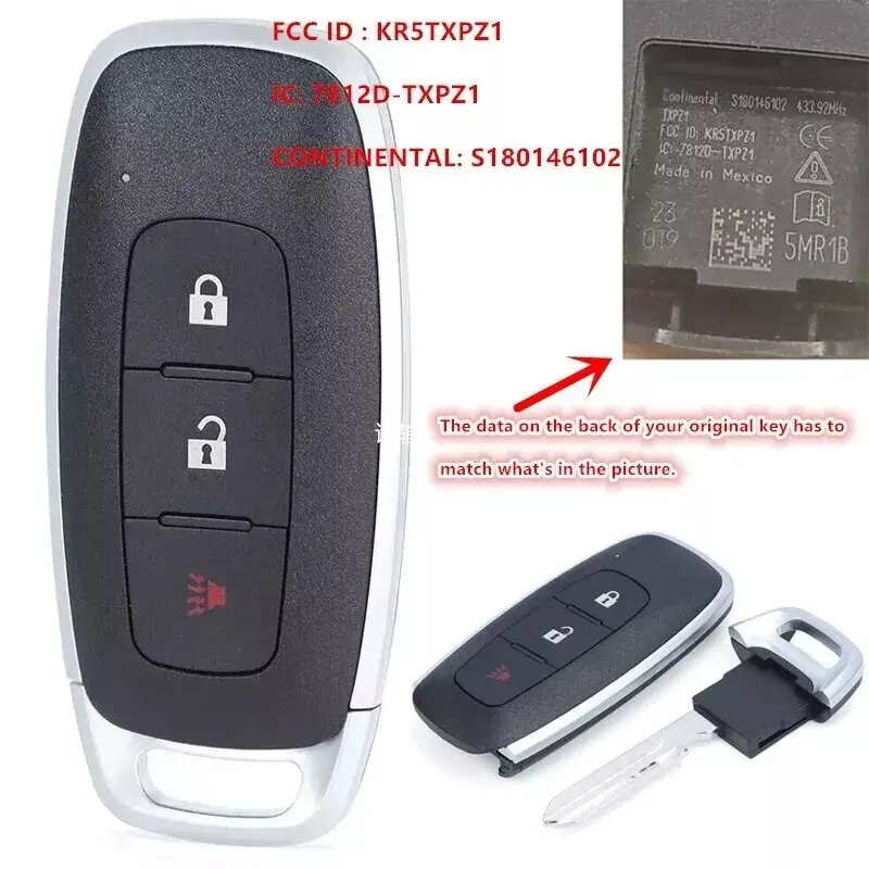

Keyecu FCC ID: KR5TXPZ1 Умный дистанционный ключ 2 + 1 кнопки 434 МГц ASK 4A Чип для 2022 2023 2024 Nissan Versa Pathfinder Rogue Kicks