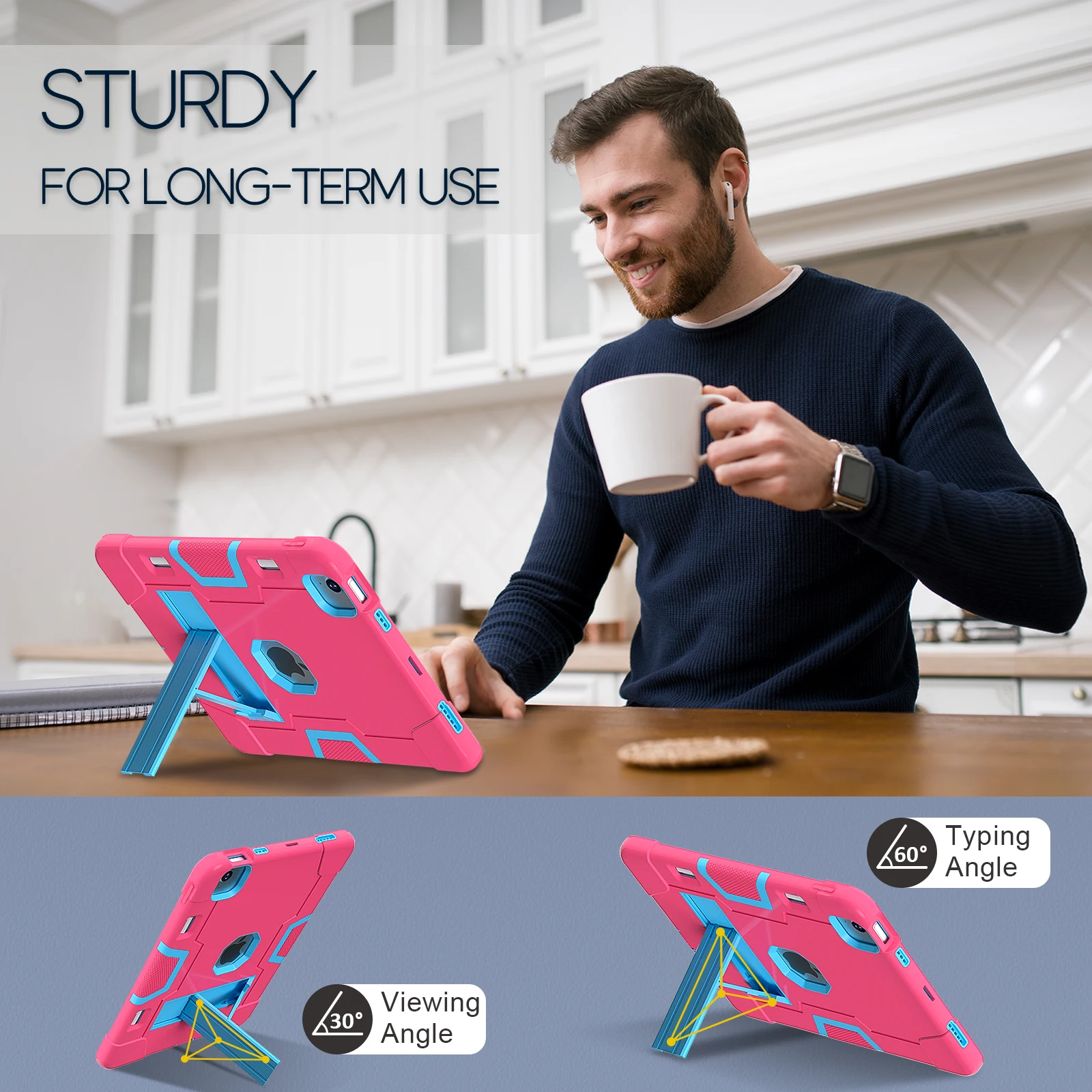 PC Silicone Case For iPad Air 11 2026 M4 2025 M3 2024 M2 Pro 11 2025 M5 2024 M4 Rugged Stand Cover Anti-Slip 3-Layers Shockproof
