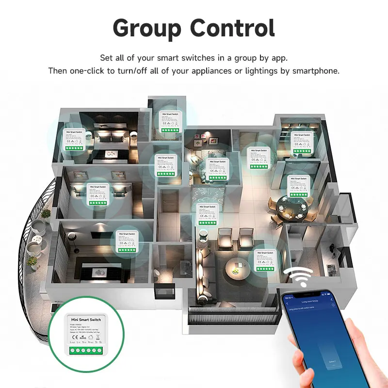 IHSENO ZigBee 16A Smart Switch Tuya Smart Home Automation Mini DIY Breaker Relay Module 2-way Control Voice Works with Alexa