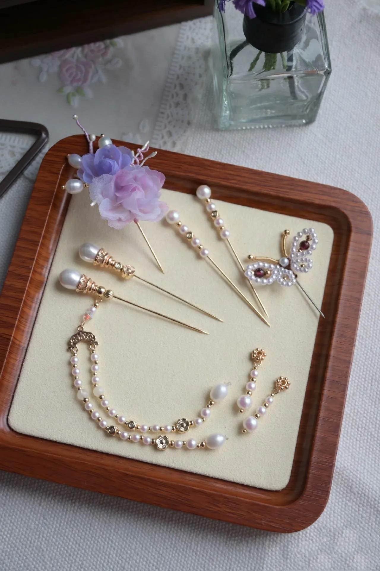 1/3 1/4 BJD Doll Hairpin Headwear, Freshwater Pearl Headdress Earring Jewelry Toys Accessories