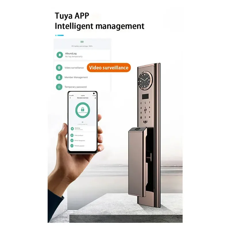 005 Security Intelligent Biometric Digital Lock Tuya Wifi Fingerprint Smart Door Lock With Camera Smart Door Lock