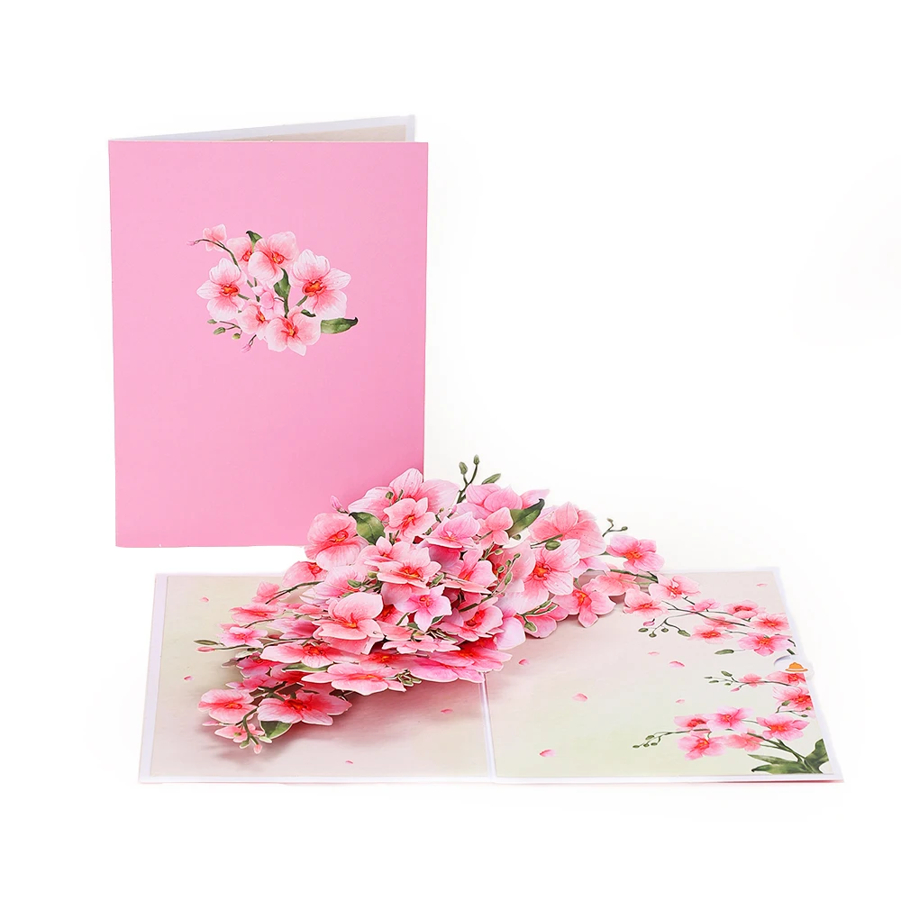 Pink Cymbidium Greetings Card with Envelope Orchids Flowers Postcard Floral Birthday Cards Valentines Gifts Blessing Card