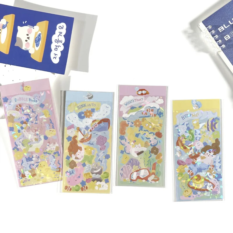 Korean Laser Cartoon Cute Mermaid Stickers Hand Account Notebook Phone Case Planner Book Scrapbook DIY Decorative Stickers