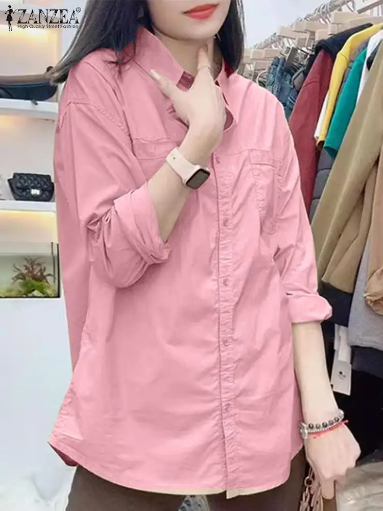 

Women Autumn Shirt 2024 ZANZEA Fashion Long Sleeve Lapel Neck Blouse Elegant Solid Loose OL Work Tops Casual Buttons Down Blusas