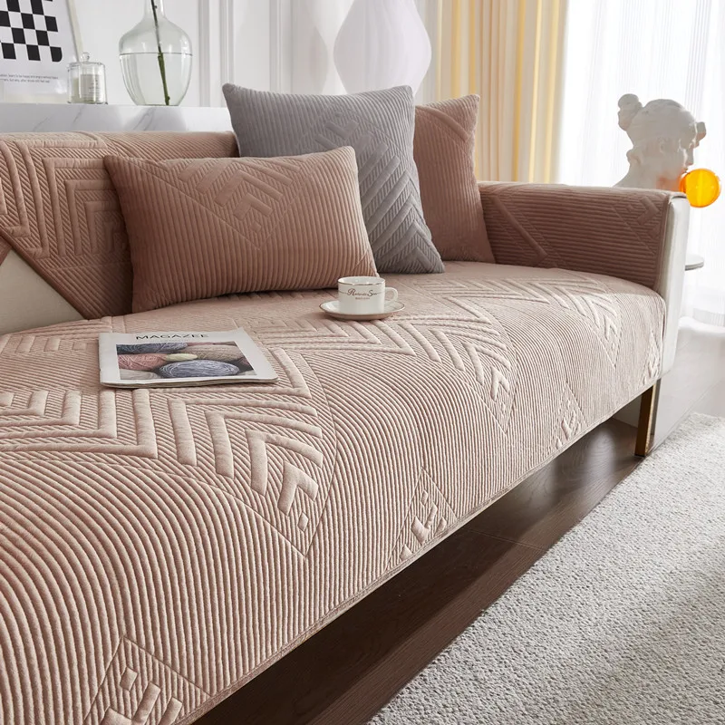 Autumn and Winter New Super Soft Plush Quilted Sofa Cushion Living Room Solid Color Non-slip Sofa Cushion Cover Cloth
