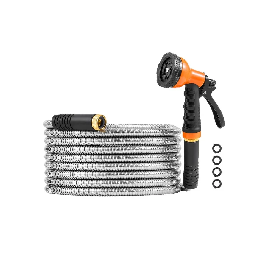 

25 ft Stainless Steel Garden Hose for Lawn and Garden Use Rust-Resistant, Flexible Tangle-Free Design with 10-Mode Spray Nozzle