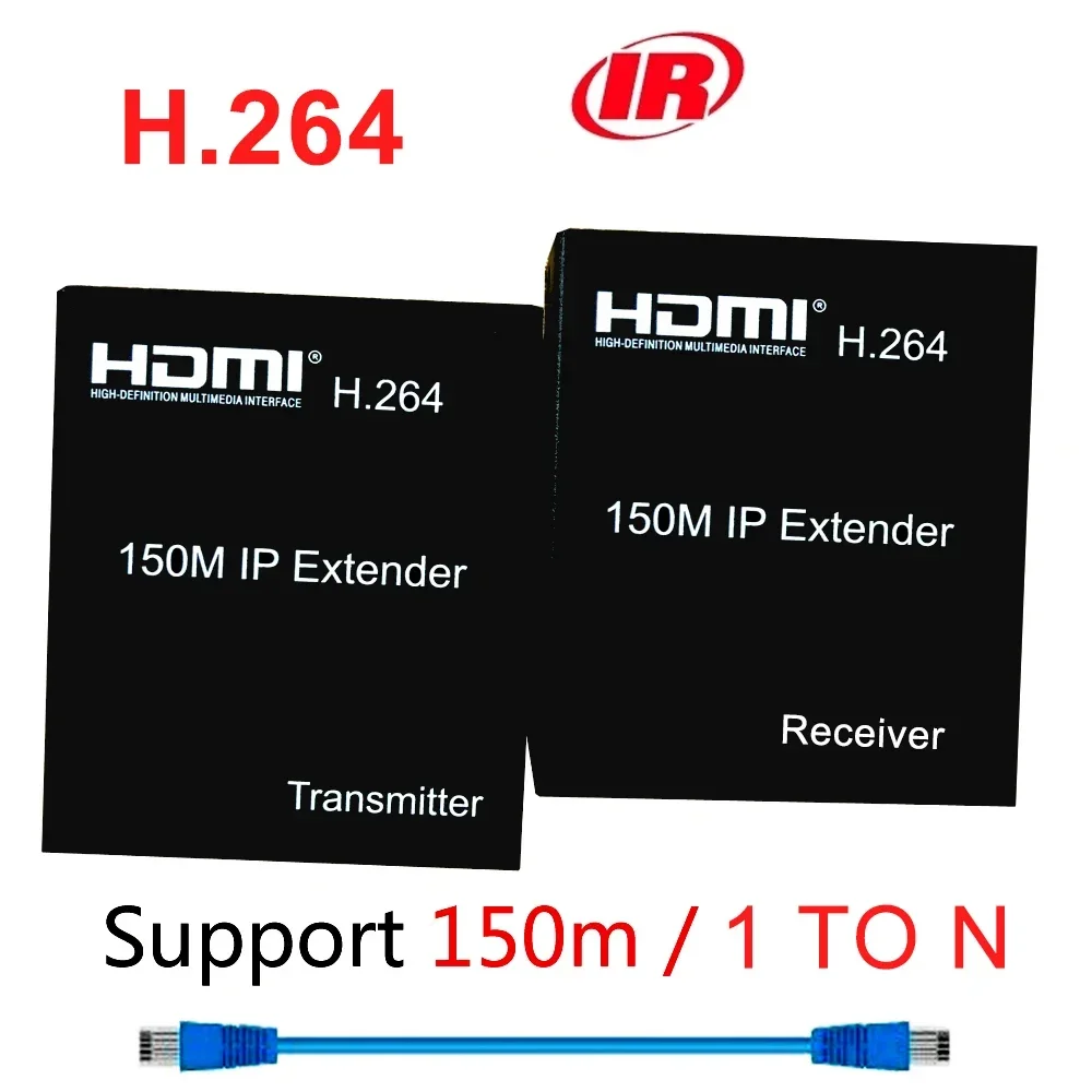 H.264 150M IP HDMI Extender Via Cat5e Cat6 Cat7 Rj45 Ethernet Cable 1080p Video Transmitter Receiver Support IR HDMI Loop Switch