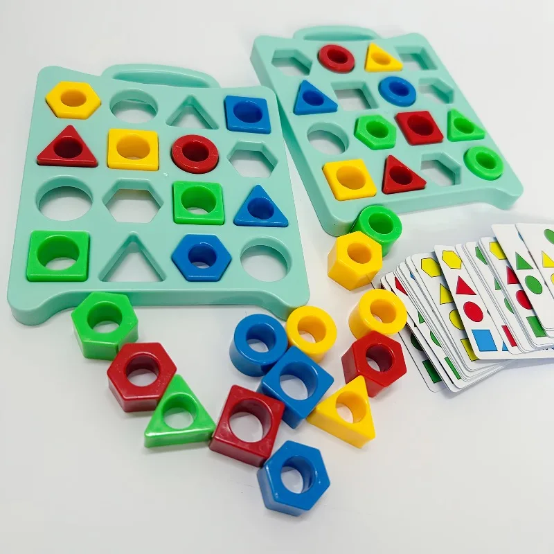 เกมจับคู่รูปทรงเรขาคณิตสำหรับเด็ก, ปริศนาแบบโต้ตอบระหว่างพ่อแม่และลูกเพื่อฝึกสมาธิและทักษะการคิดเชิงวิเคราะห์, วัสดุ PP สีเขียว