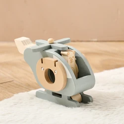 Wooden Helicopter Building Blocks Room Decoration Baby Finger Exercise Game Hand-pushed Wooden Simulation Aircraft Gift For Baby