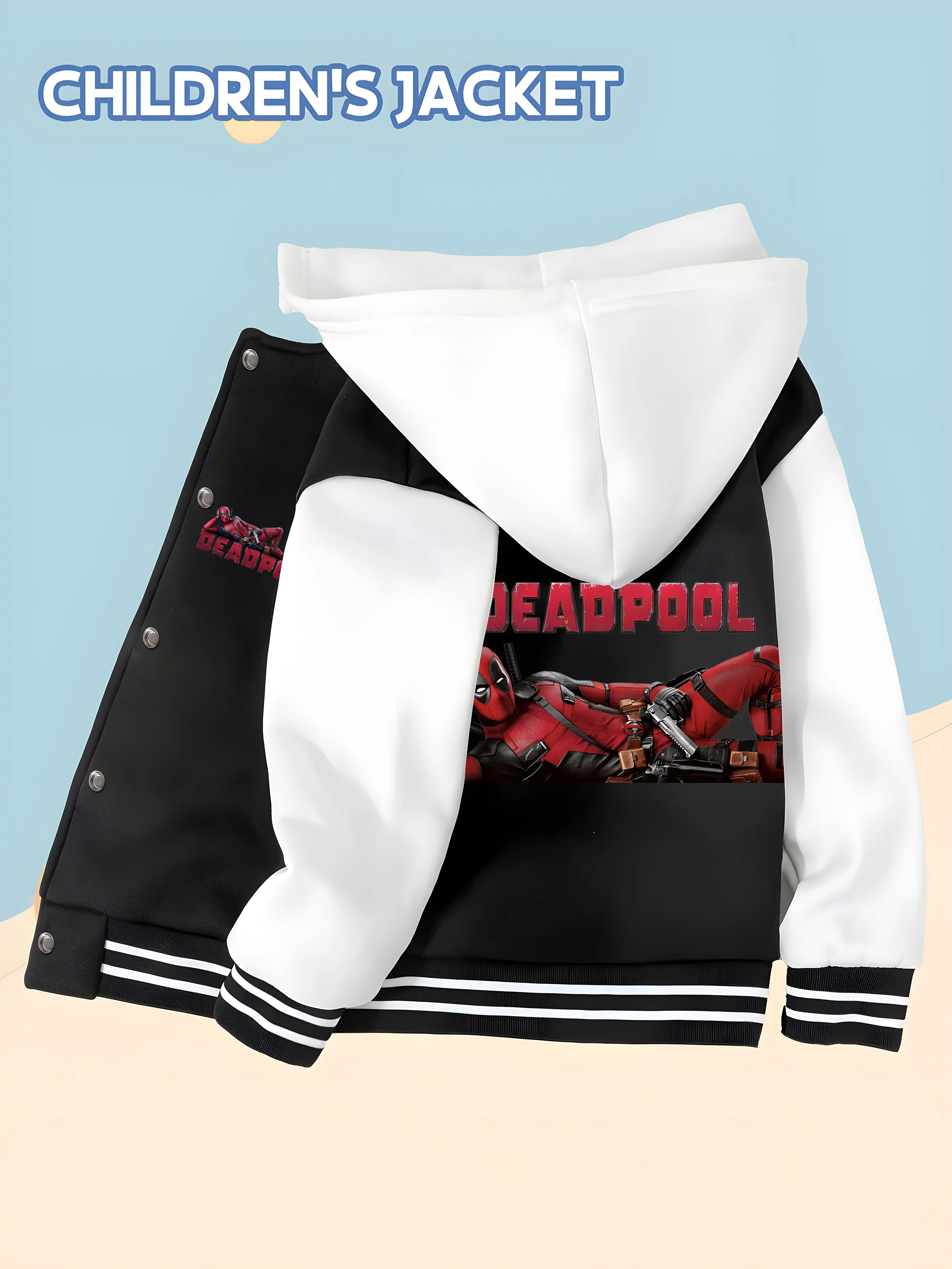 

MINISO Marvel Boys Baseball Jacket - Ant-Man Avengers, classic black and white, soft fabric, warm and comfortable, skin-friendly