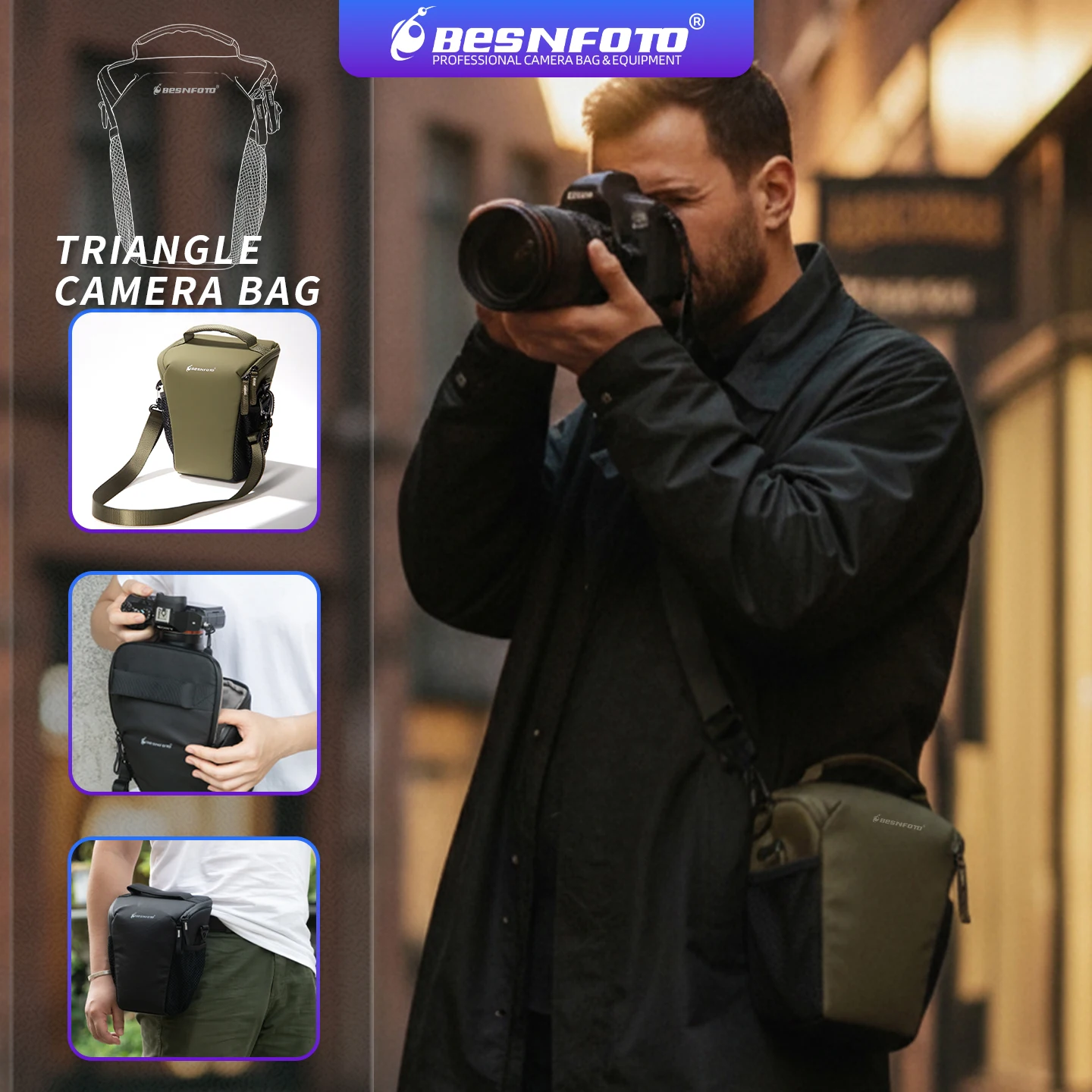 Besnfoto Wasserdichter Sling-Fotografie-Rucksack Leichte Kameratasche für Spiegellose DSLR-Kameras