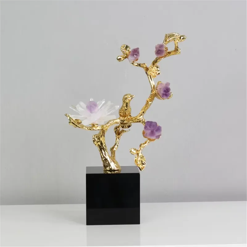 Modern Golden Branch Bird Floral Art Sculpture Tabletop Home Decor Ornament Wholesale
