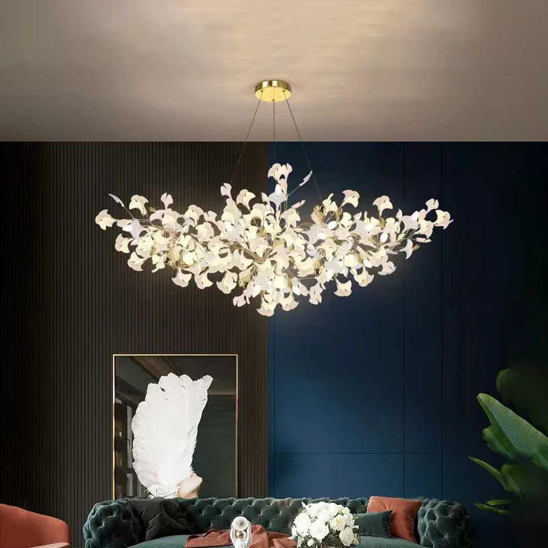 Imagem -02 - Ginkgo Folha Led Lustre de Teto Arte Moderna Luzes Pingente Decoração de Luxo Quarto Luz Jantar e Sala de Estar