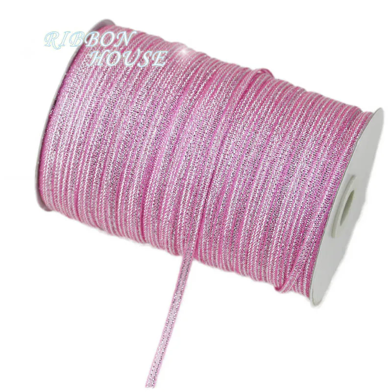 (40 meters/lot) 1/8\'\' (3mm) pink Metallic Glitter Ribbon Colorful gift package ribbons wholesale