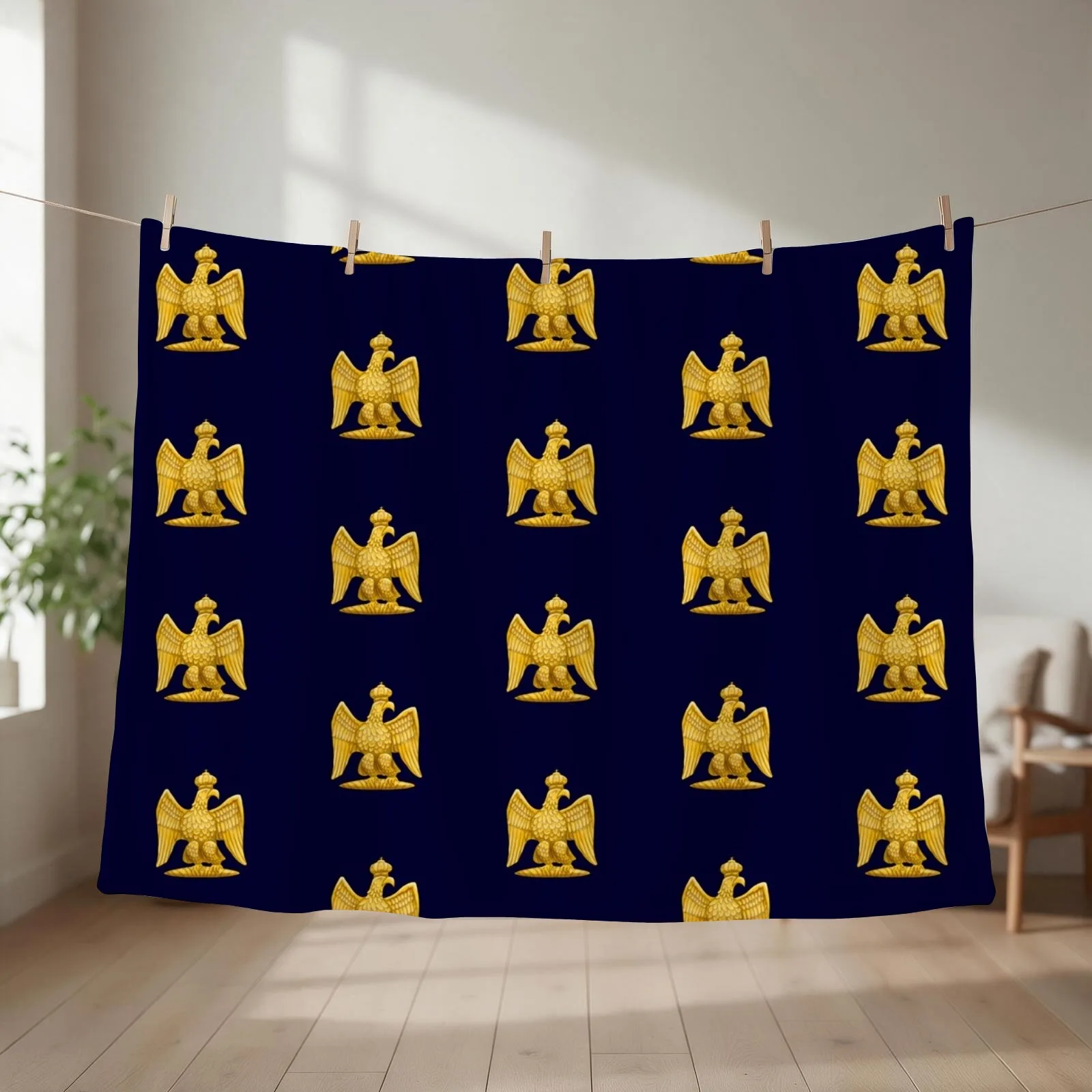 Napoleonic Imperial Eagle: blue Throw Blanket couch cozy soft plush fuzzy picnic outdoor blanket