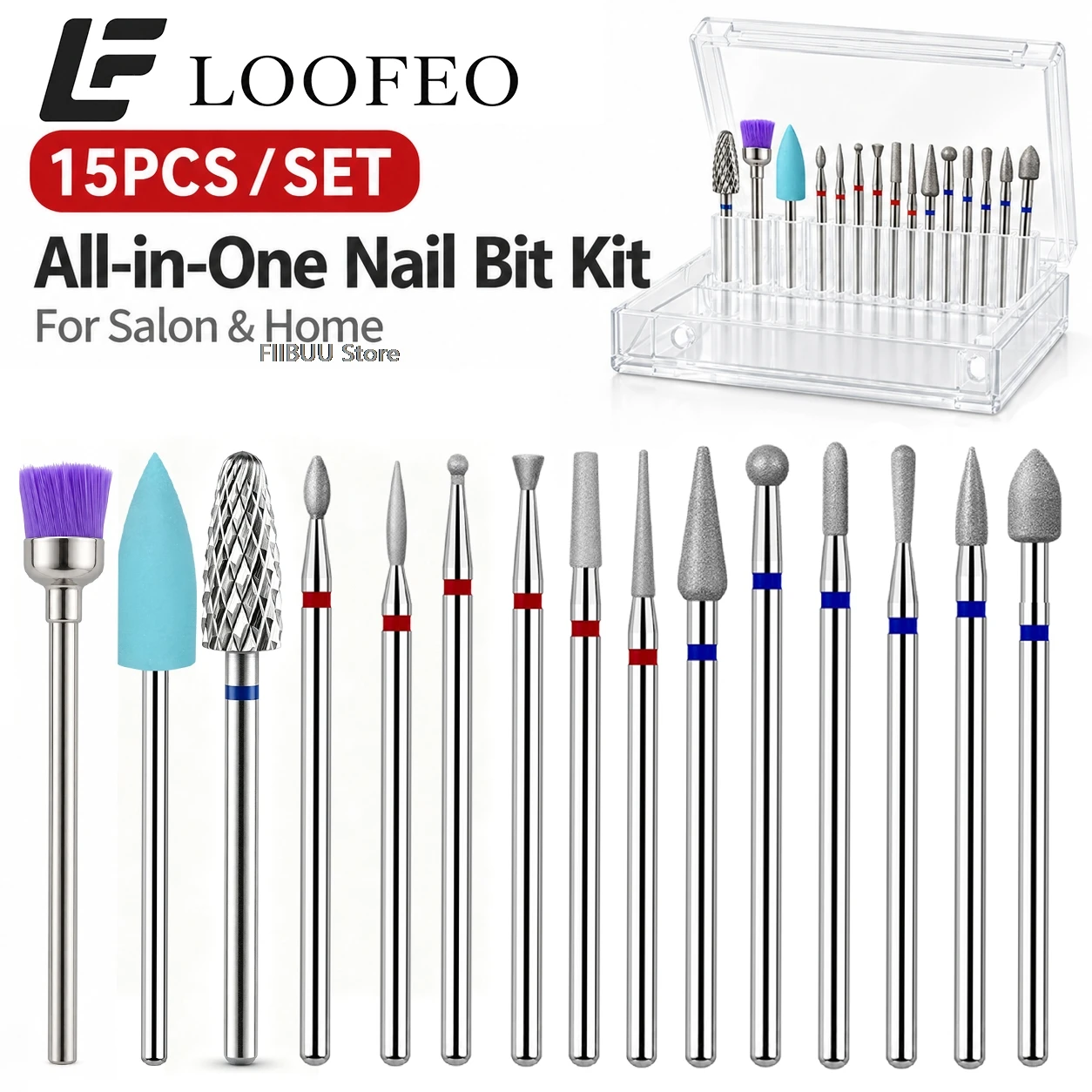 15pcs Nail Drill Bits Set with Box Milling Cutter for Manicure Pedicure Electric Nail File Accessories for Cuticle Burrs Removal