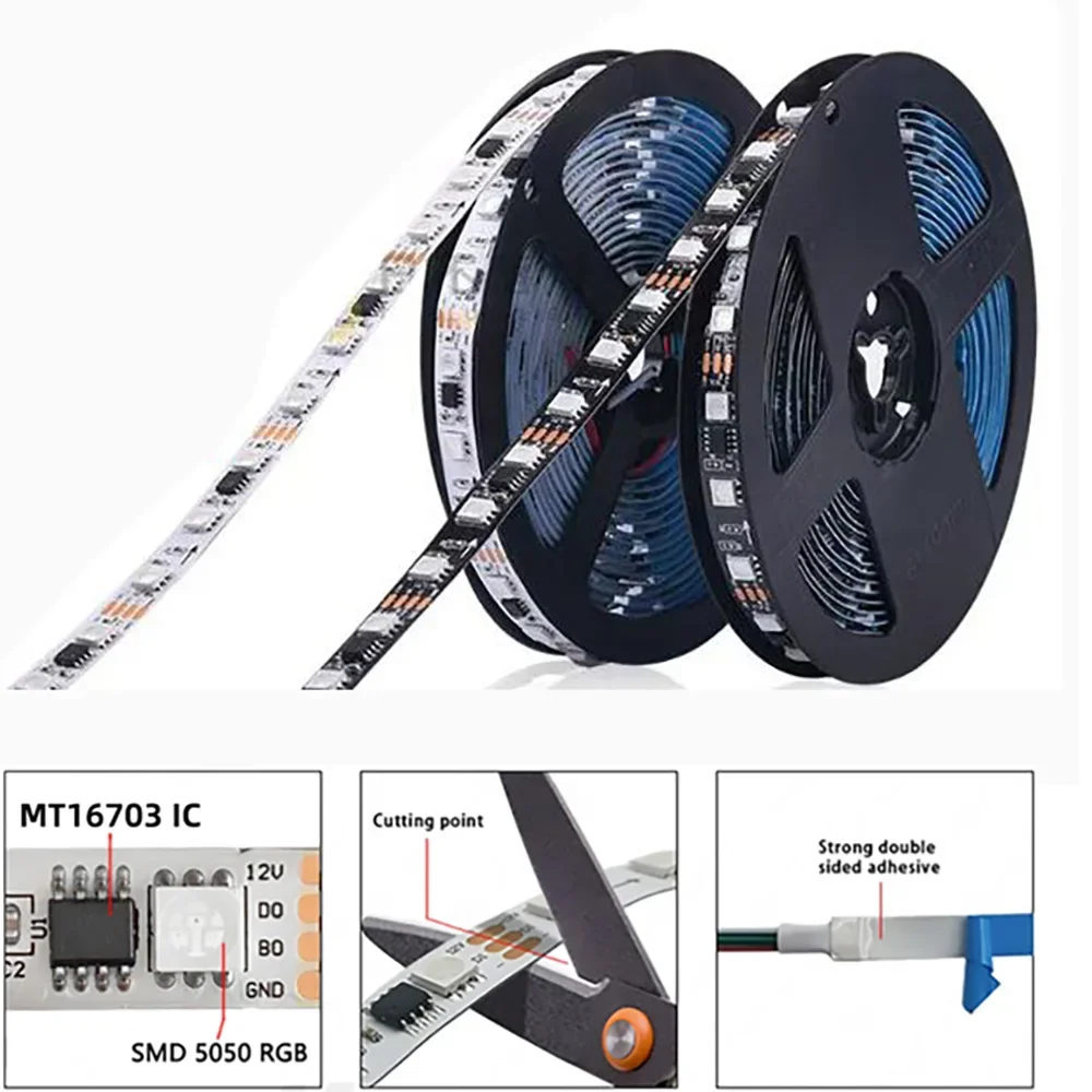 

DC 12V/24V RGB 5050 Addressable LED Full Color Strip Light MT16703 (Similar WS2818 TM1934A) Programmable Breakpoint Continuation