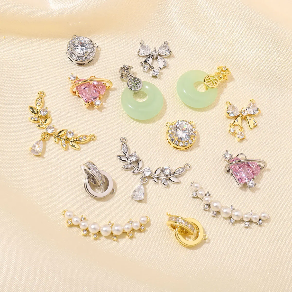 2Pcs/Lot 5A Cubic Zirconia Pearl Heart Charm Connector for Necklace  Butterfly Bowknot Wheat Zircon DIY Jewelry Pendant Wholesal