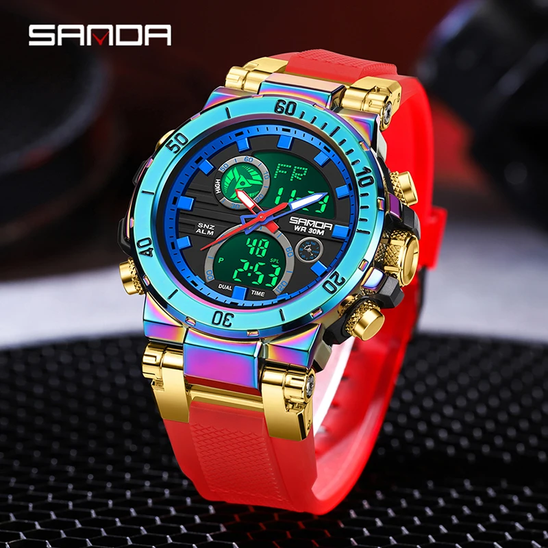 SANDA New G style Men\'s Watch Double-Display Outdoor Sports Electronic Wrist watch Waterproof Chronograph Clock Quartz Watch Hot