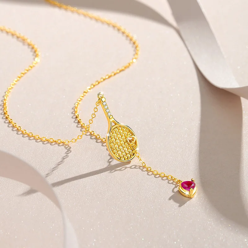 3PCS 925 Sterling Silver Tennis Racket Pendant Necklace Zircon Bracelet Earring Set Women's Jewelry Gift for Valentine's Day