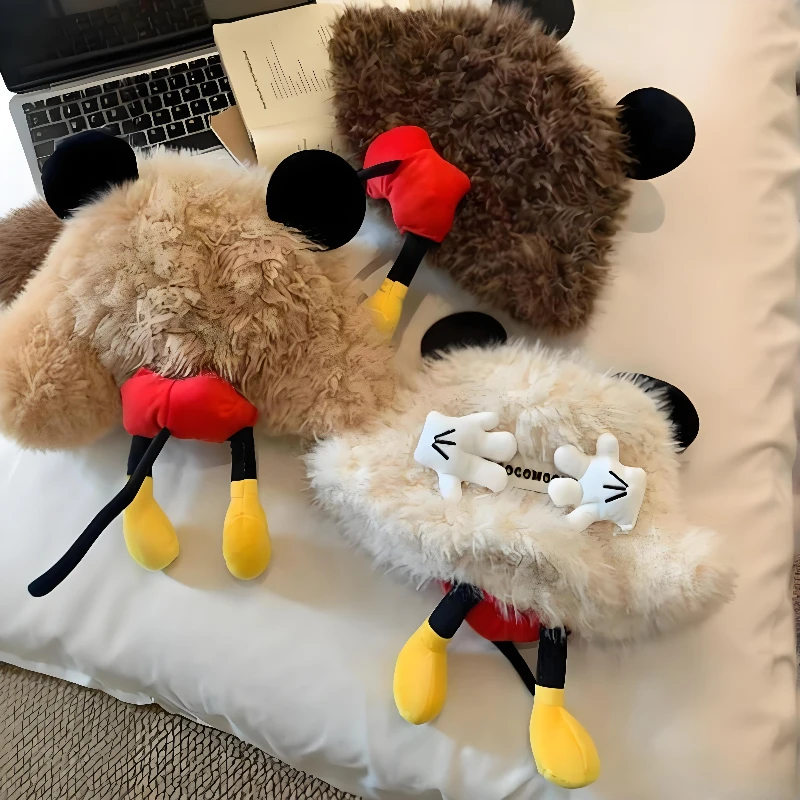  Cute Cartoon Mouse Ears Little Hand Plush Basin Caps Solid Color Warm And Cold Proof Knitted Caps Trendy Cap for Women