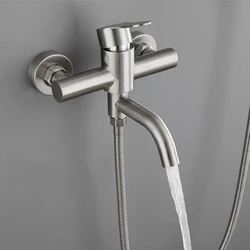 Bathroom Shower Faucet Stainless Steel Triple Bathtub Faucet Mixers Hot Cold Mixer Valve Nozzle Tap Wall Mounted Home Shower Set