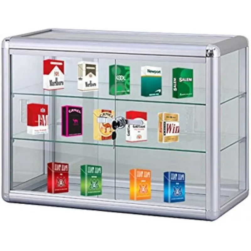 Custom, Retail Store Decorations Aluminum Frame Tabletop Display Show Lockable Glass Jewelry Counter Top Display Showcase