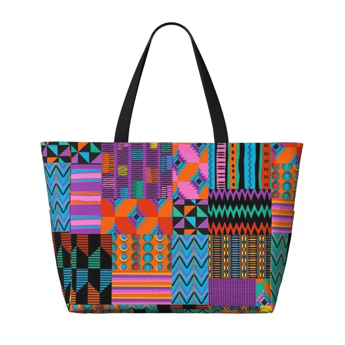 Custom Large Unique Wax Print Ankara Kente Pattern Tote Bag Women Africa Ethnic Tribal Shoulder Shopping Beach Gym Travel Bag