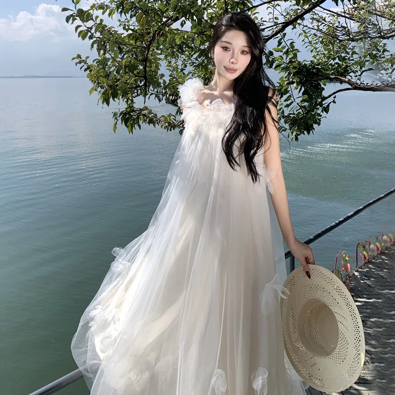 Forest Style Super Fairy Suspender Dress Women's Korean Style Travel Photography Dress Fluffy Dress Versatile Temperament