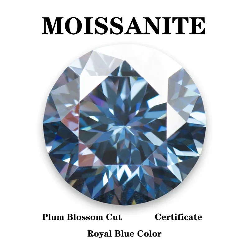 

Moissanite Stone Plum Blossom Cut Round Shape Natural Royal Blue Color Advanced Jewelry Rings Earrings Making with Certificate