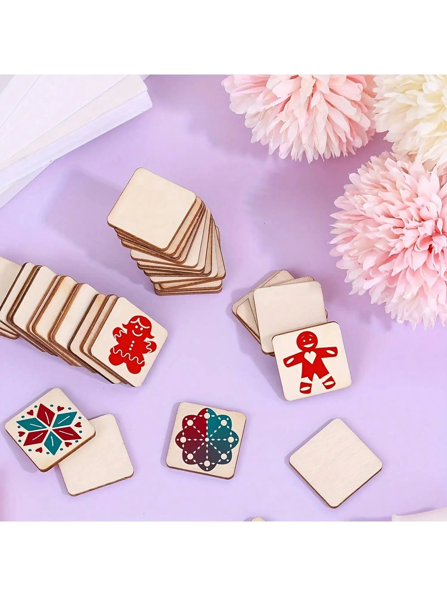 100 قطعة كتل خشبية مربعة رقائق الخشب (25 مللي متر/1 بوصة) مربع مستدير الزاوية رقائق الخشب الفارغة DIY بها بنفسك رقائق الخشب المربعة للحرف اليدوية #6