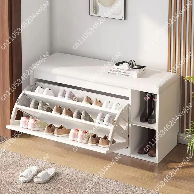 Flipping Shoe Cabinet Bench Sit Down Shoe Rack with Cushion for Entryway Living Room