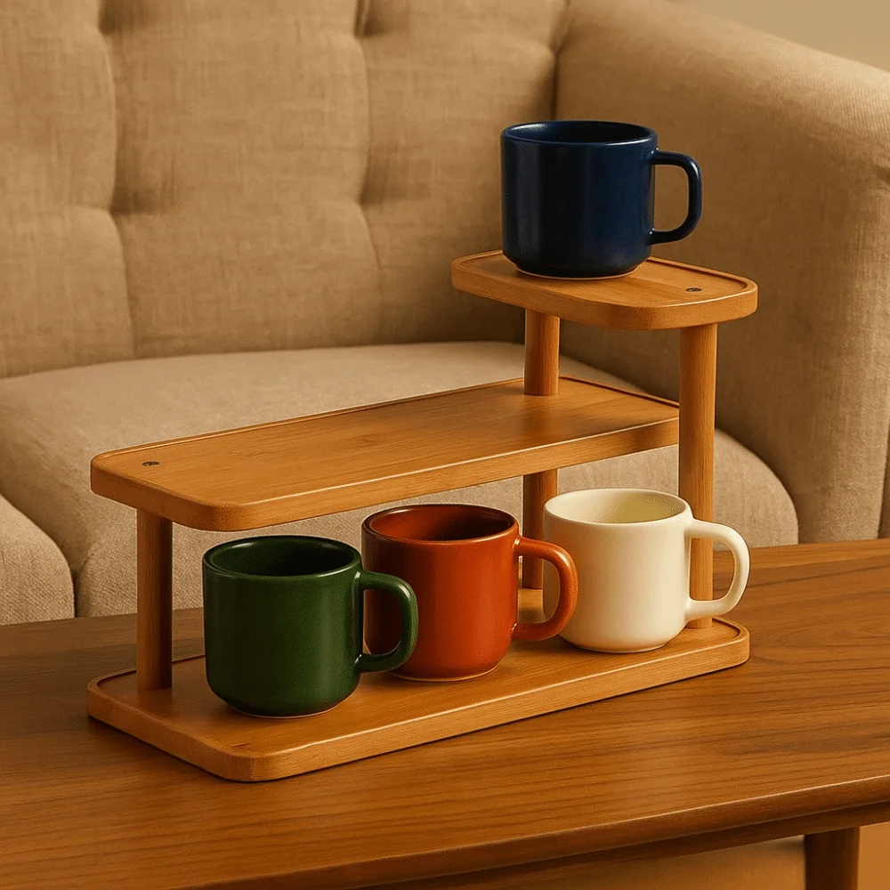 

Multifunctional Bamboo Cup Holder Large Capacity Anti-drop Cup Storage Rack Space Saving Cosmetic Storage Tray Office