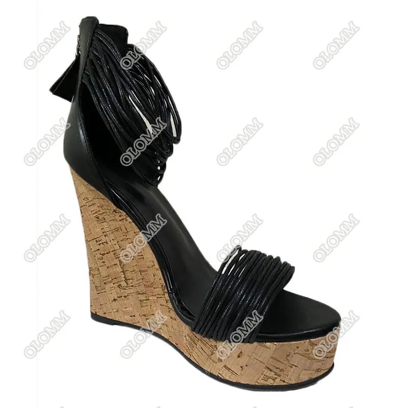 Olomm 2020 اليدوية النساء صنادل أرضية أسافين صنادل عالية الكعب المفتوحة تو أحذية الحفلات السوداء أحذية النساء الولايات المتحدة حجم كبير 4-10.5 #4