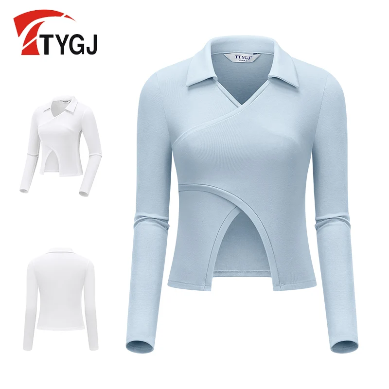 TTYGJ Korean Golf Jersey Women's Autumn Fashion Slim Temperament Irregular Cross Fit Long Sleeve Top