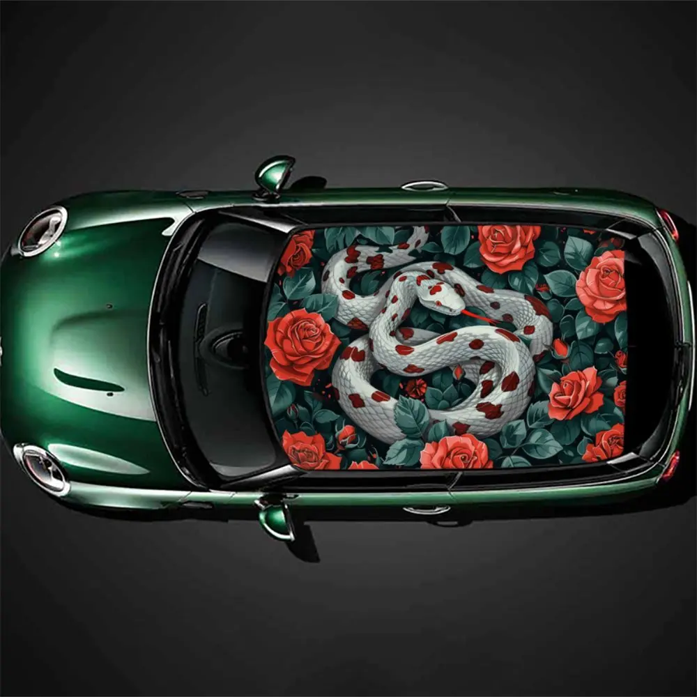 

Red Rose Snake Shadow Car Vinyl Wrap, PVC Car Roof Vinyl Wrap Sticker, Self-Adhesive Waterproof Scratch-Resistant Film, Decorati