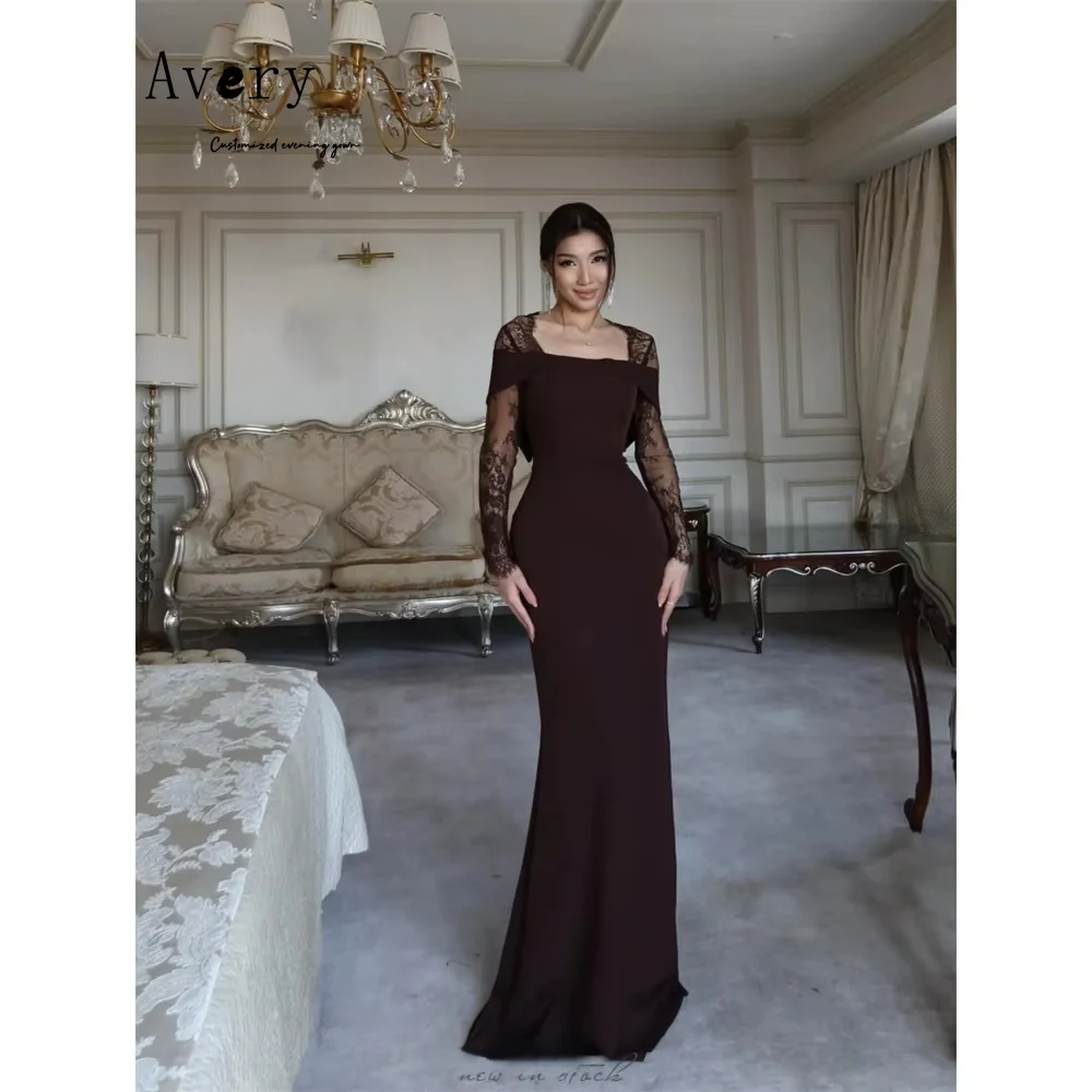 Avery vestido de fiesta bordado con cuello cuadrado y cola de pez de encaje personalizado, vestidos elegantes y formales para mujer, vestido de fiesta de lujo, noche 2025